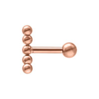 Earbarbell curvado de titanio en oro rosa con bola Earbarbell de titanio en oro rosa con extremos de bola sobre fondo blanco