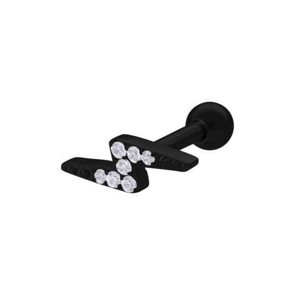 Barra negra para oreja de titanio con piedras cristalinas sobre fondo blanco