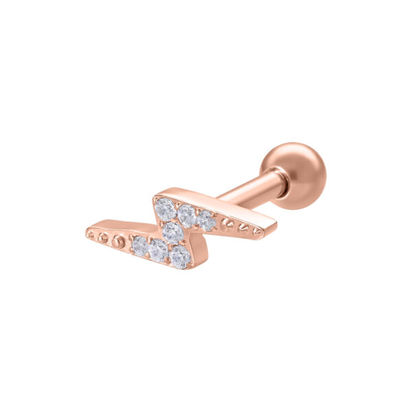 Barbell de oreja de oro rosa con cristales claros sobre fondo blanco