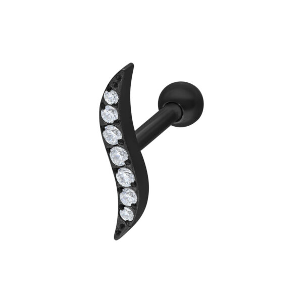 Barra negra para la oreja con diseño ondulado y circonitas transparentes