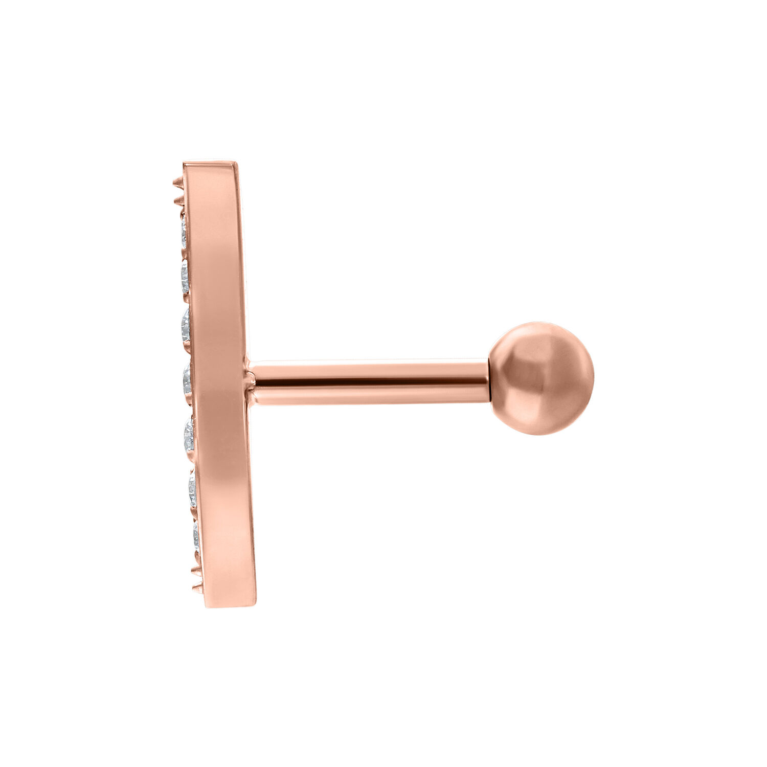 Barbell para la Oreja de Cristal en Onda de Oro Rosado Barbell de oro rosado con onda de cristal sobre fondo blanco