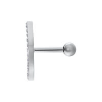Barbell de oreja plateado con adorno de cristal sobre fondo blanco