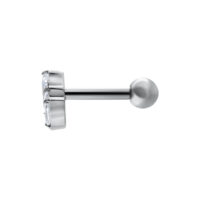 Barbell para Oreja de Cristal de Loto Plateado Barbell de oreja plateado con diseño de loto de cristal sobre fondo blanco