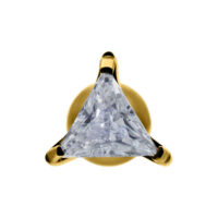 Barbell de oreja dorado con cristal triangular sobre fondo blanco