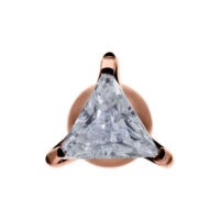 Barbell de oreja con cristal triangular en oro rosa sobre fondo blanco