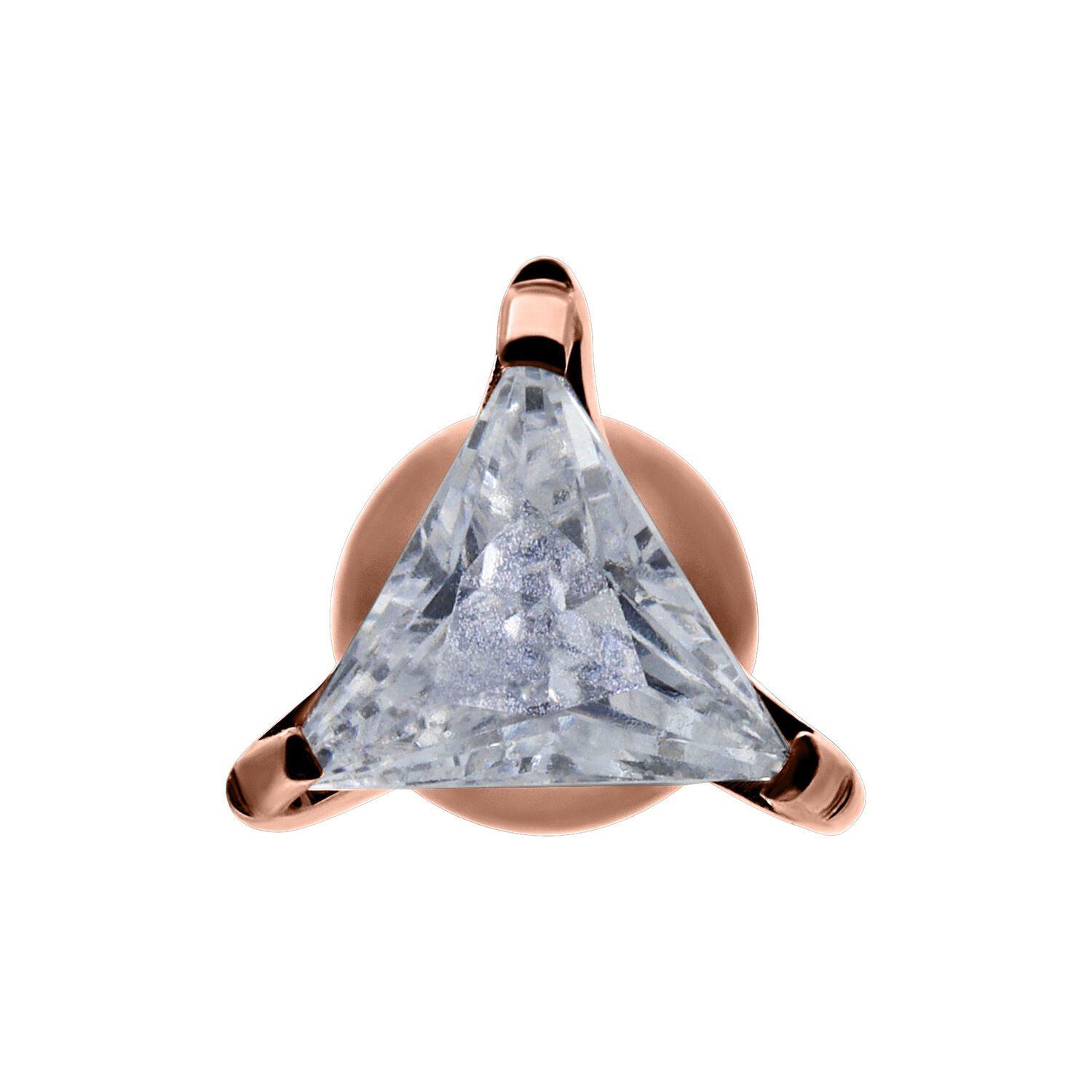 Barbell de oreja con cristal triangular en oro rosa sobre fondo blanco