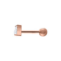 Earbarbell en oro rosado con cristal triangular claro sobre fondo blanco