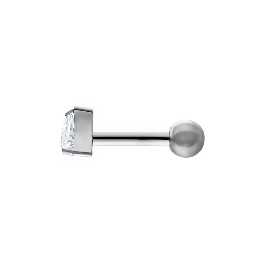 Barra para oreja de titanio con cristal triangular sobre fondo blanco