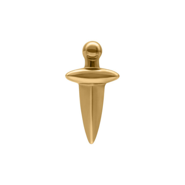 Accesorio de piercing dorado en forma de Dagger sobre fondo blanco