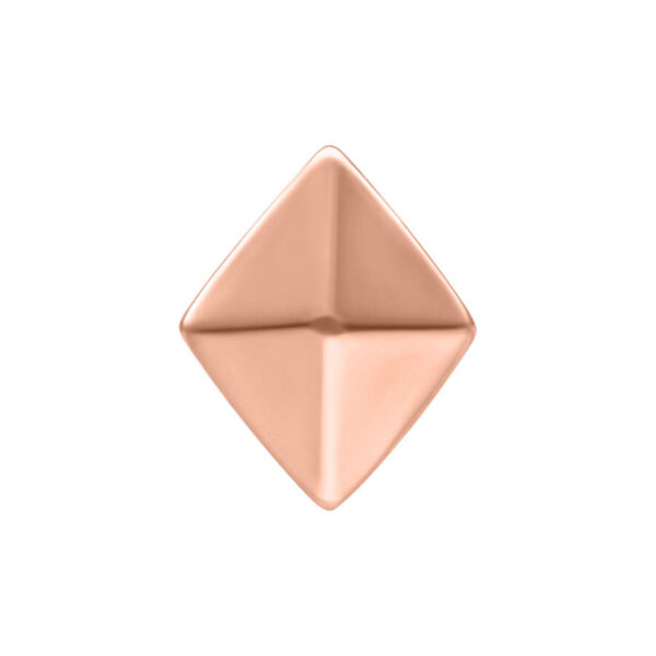 Punta piramidal de oro rosa de acero quirúrgico sobre fondo blanco