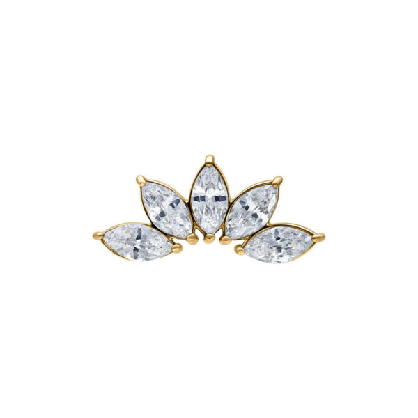 Extremo Marquise dorado con cristales, rosca de 0,8 mm, sobre fondo blanco