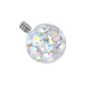 Extremo plateado con cristales Aurora Boreale, bola de 3 mm