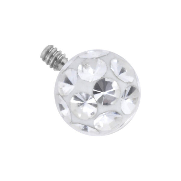 Pieza de piercing blanca con piedras cristalinas, bola de 3,0 mm, rosca de 0,8 mm