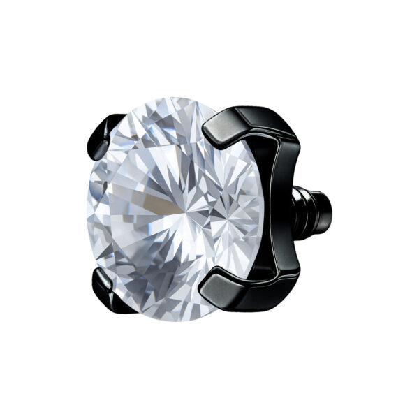 Cabezal negro Prong Set con cristal claro sobre fondo blanco