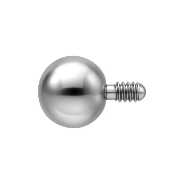 Bola plateada para labret con rosca externa, adecuada para piercings, sobre fondo blanco