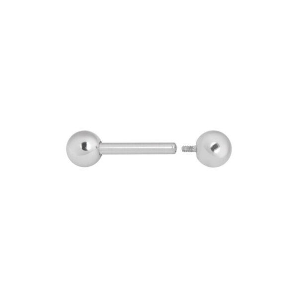 Barbell plateado de acero quirúrgico con dos bolas, una desenroscada