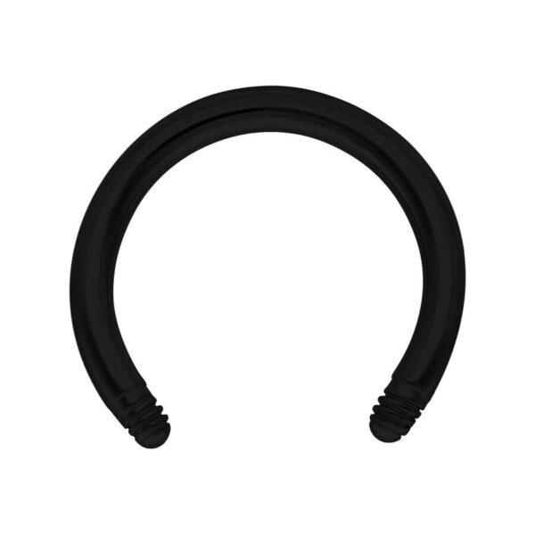 Barra Circular Negra de Titanio con rosca externa sobre fondo blanco