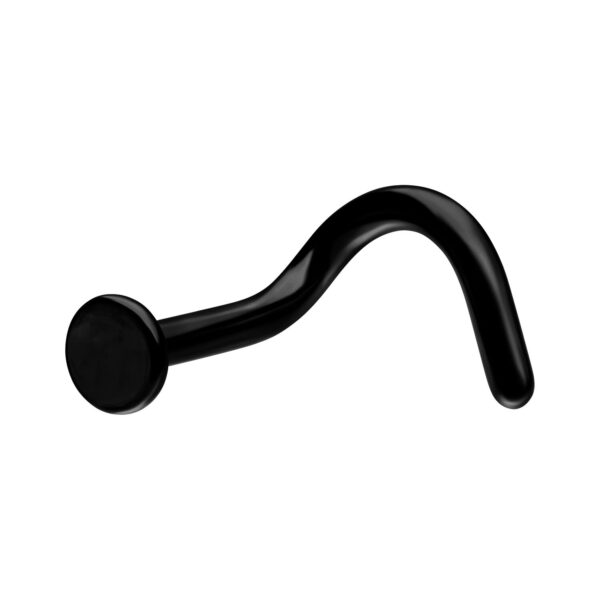 Piercing nasal negro de titanio grado 23, 1,0 mm de grosor, sobre fondo blanco
