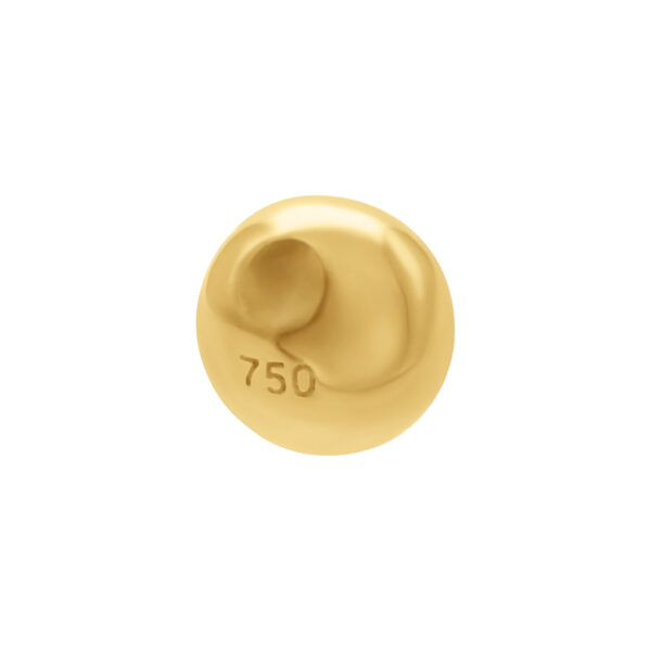 Bola dorada de 18k Clip In con grabado de 750 sobre fondo blanco