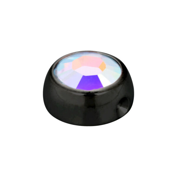 Piercing de titanio negro con cristal Aurora Boreale brillante sobre fondo blanco