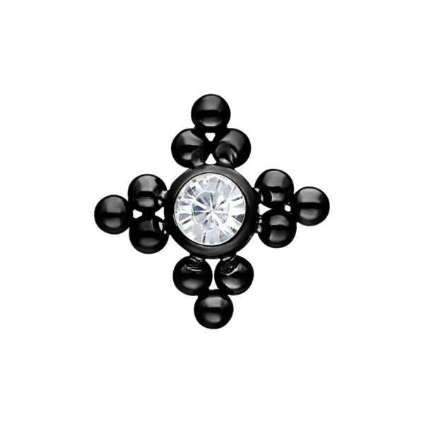 Aplique de titanio negro con piedra cristalina, 3,0 mm, sobre fondo blanco