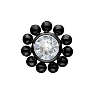 Accesorio de flor de titanio negro con piedra cristalina, tamaño de bola 2,5 mm
