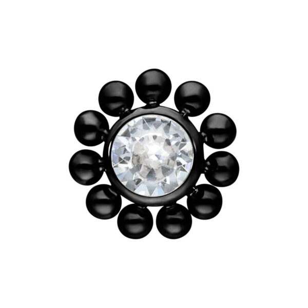 Accesorio de flor de titanio negro con piedra cristalina, tamaño de bola 2,5 mm
