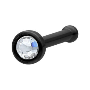Pendiente nasal de titanio negro con cristal claro sobre fondo blanco