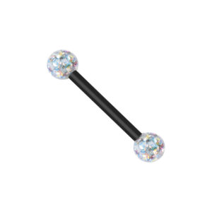 Piercing barbell negro de titanio con bolas de cristal Aurora Boreale brillantes, 1,2 mm de grosor, 8,0 mm de largo