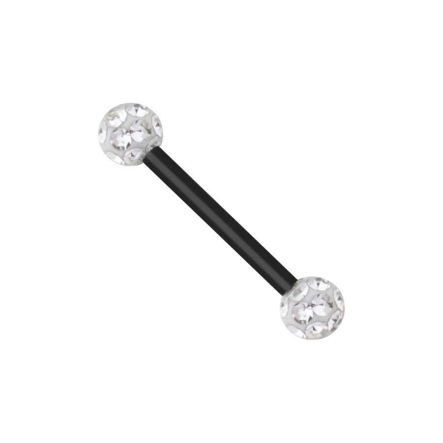 Barbell de titanio negro con cristales claros, 1,2 mm de grosor, 8,0 mm de longitud
