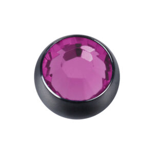 Bola de Piercing de Cristal Fucsia de titanio con marco negro sobre fondo blanco