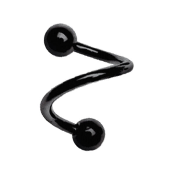 Espiral negra de acero quirúrgico con dos bolas sobre fondo blanco