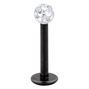 Schwarzer Titan Labret mit klarer Kristallkugel auf weißem Hintergrund