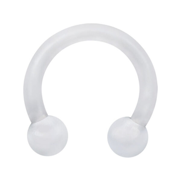Circular Barbell transparente de Bioplast con bolas sobre fondo blanco