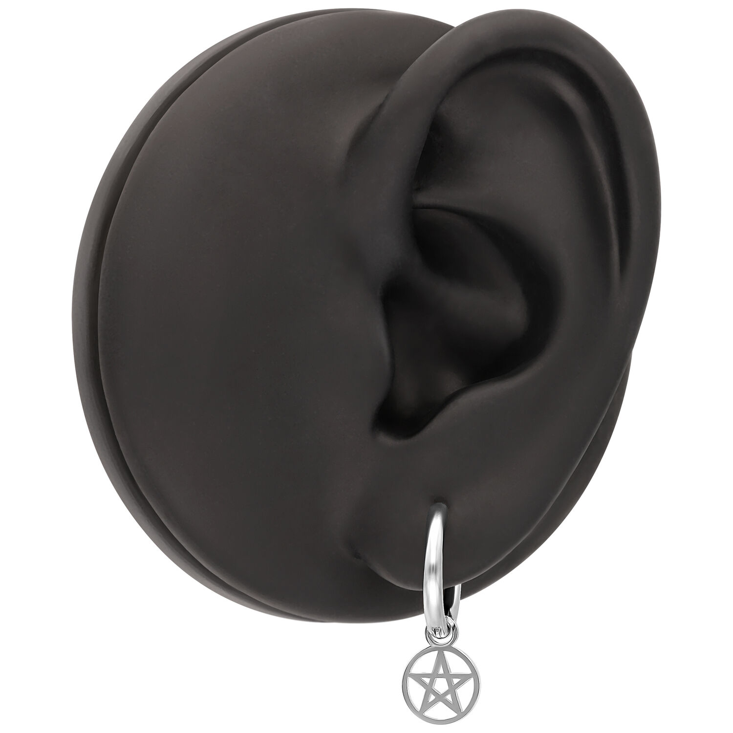 Mini pendientes de pentagrama en plata Pendiente de plata con pentagrama en un modelo de oreja negro