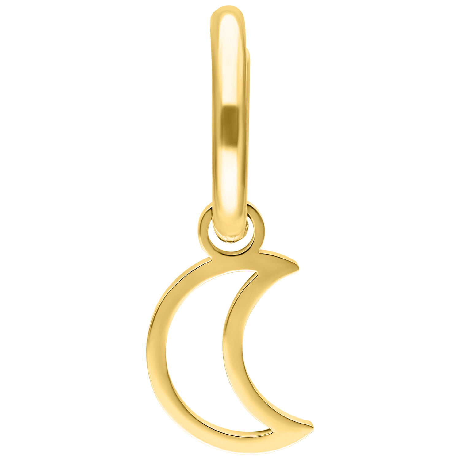 Colgante de Mini Aro Lunar Dorado Aro dorado con una media luna colgante sobre fondo blanco