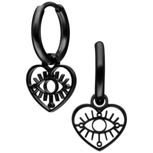 Par de Mini Heart Eye Hoops - Negro