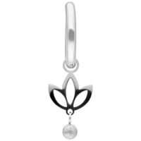 Pendiente plateado en forma de loto con colgante de bola brillante sobre fondo blanco