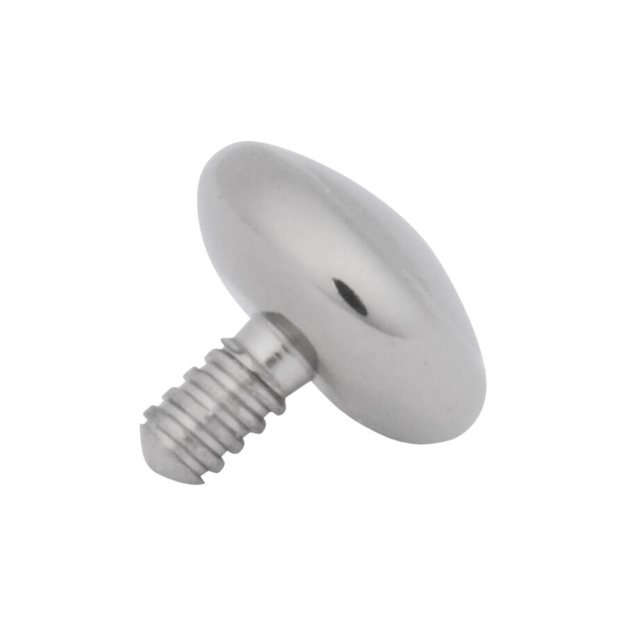 Disco Mini de Titanio Plateado 1,0 mm Disco Mini plateado de titanio con rosca externa sobre fondo blanco