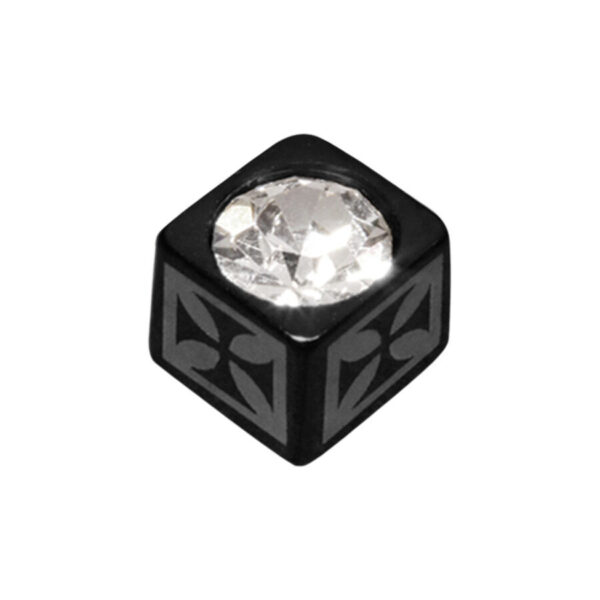 Accesorio de cubo negro con cristal claro sobre fondo blanco