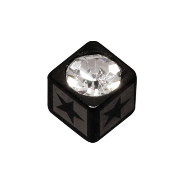 Cubo de acero quirúrgico negro con cristal transparente y patrón de estrellas