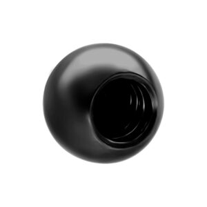 Bola negra de acero quirúrgico 316L con rosca interna sobre fondo blanco