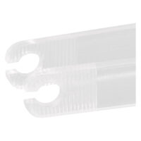 Pinza desechable estéril transparente Pinza desechable estéril transparente y redonda sobre fondo blanco