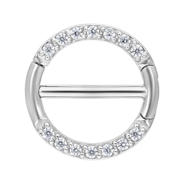 Clicker para pezón con pavé de plata y cristales claros, 12mm