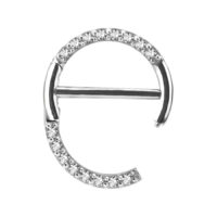 Clicker para pezón de plata con cristales, 12mm de longitud, sobre fondo blanco