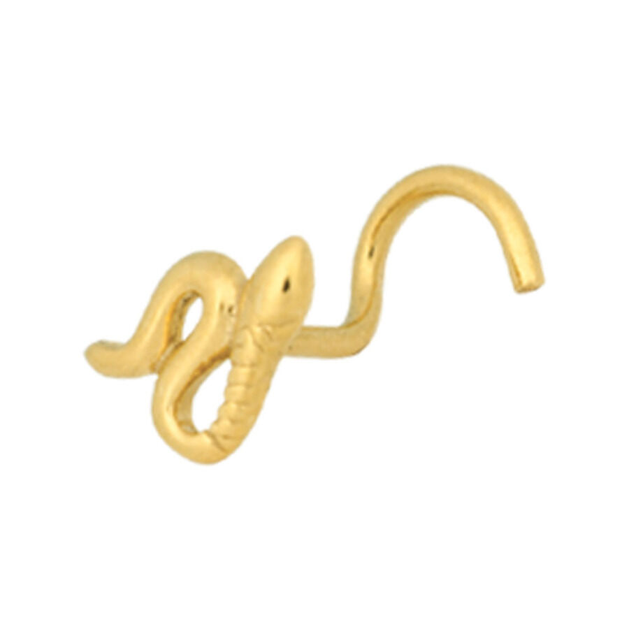 Piercing de nariz dorado serpiente 750 oro Piercing de nariz dorado en forma de serpiente sobre fondo blanco