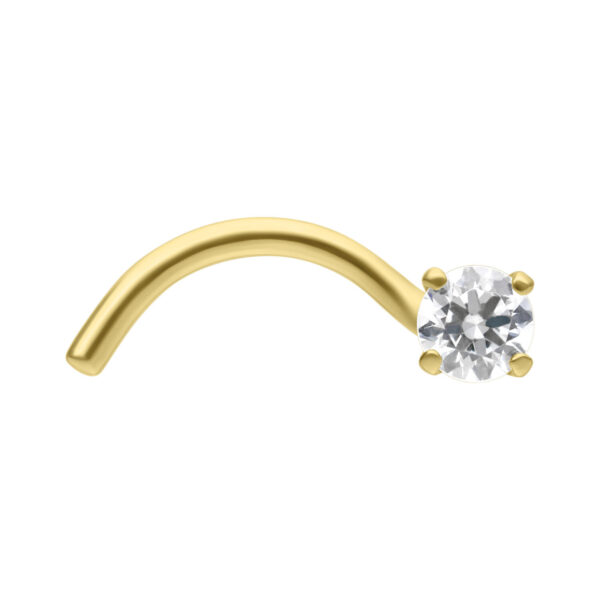 Nasenstecker dorado con cristal de circonita claro sobre fondo blanco