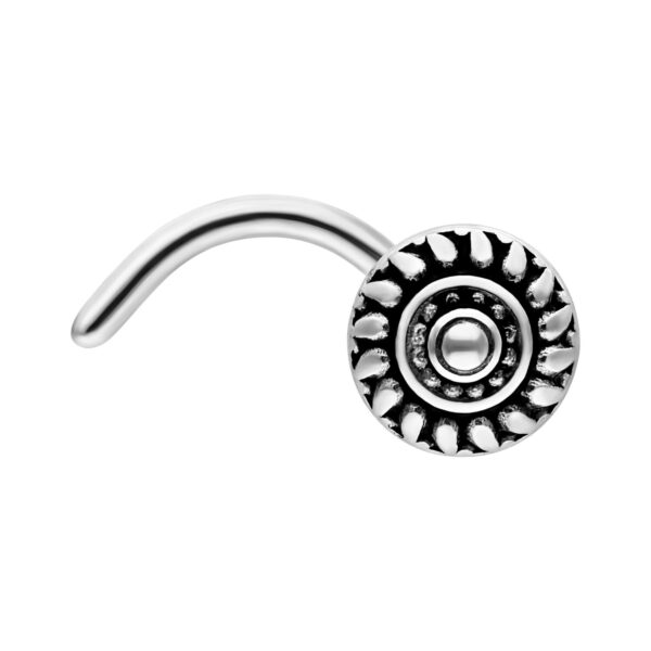 Piercing nasal tribal de plata en acero quirúrgico con barra curva
