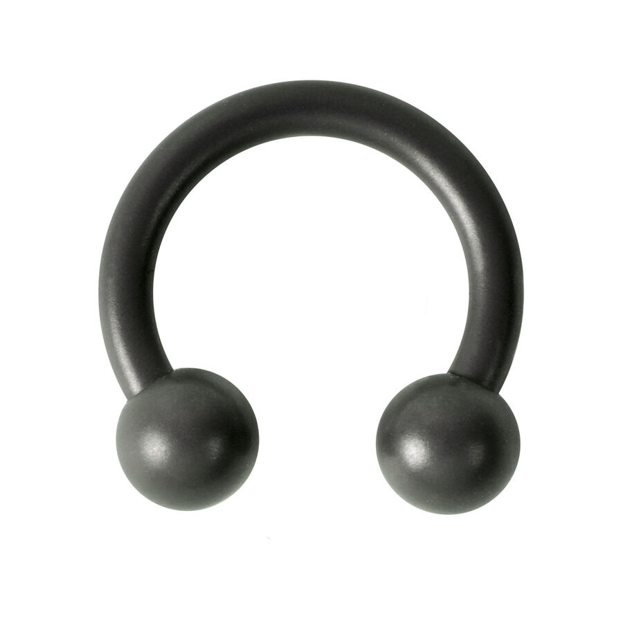 Circular Barbell de titanio en color grafito con dos bolas sobre fondo blanco