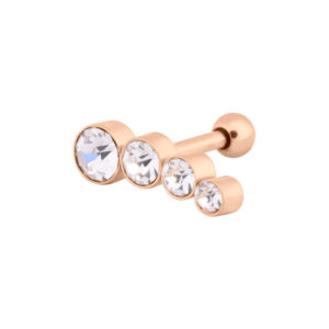 Barra para oreja con cuatro piedras redondas cristalinas, oro rosa, fondo de estudio